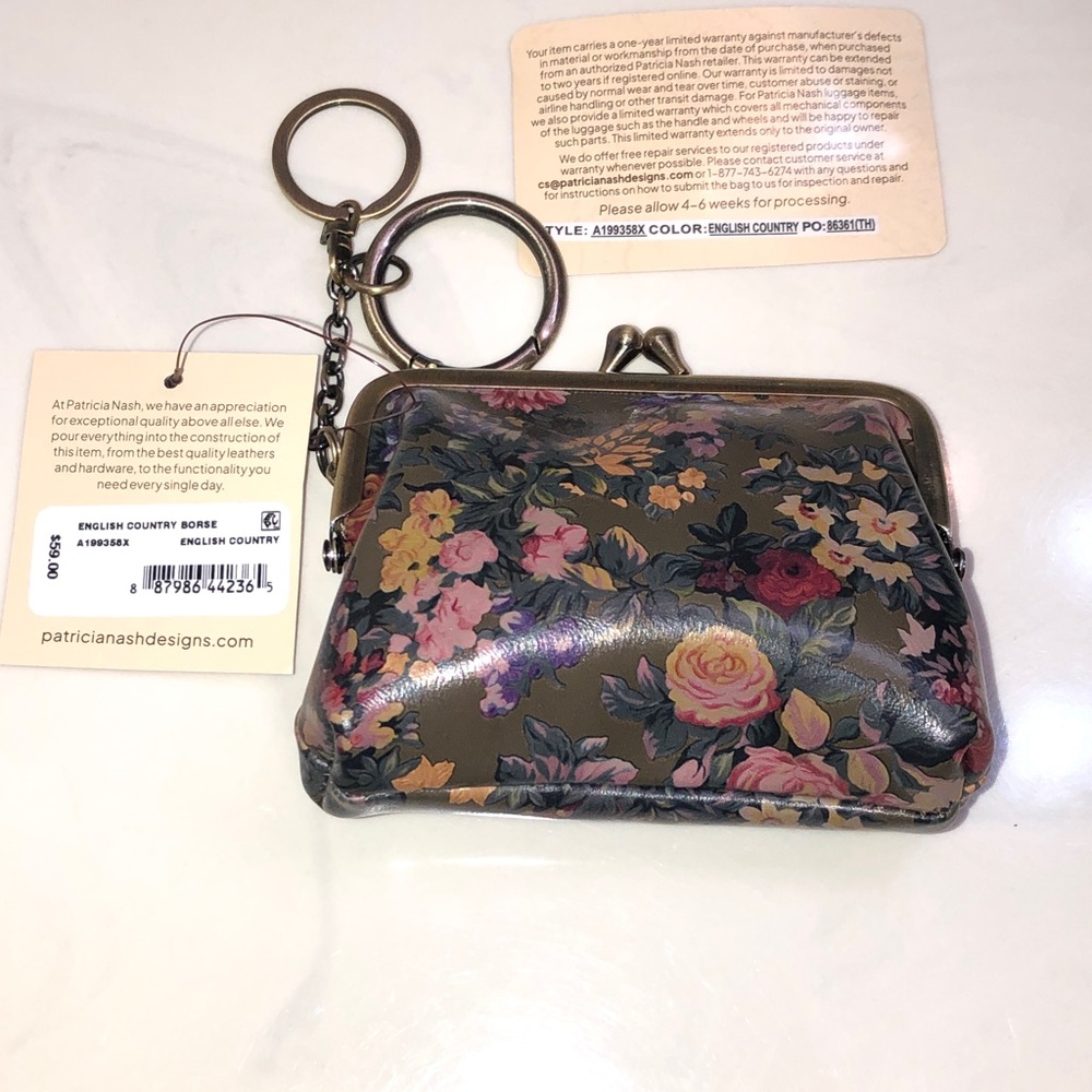 Patricia Nash Borse Leather Coin Purse English Country Print NWT & Card - Picture 2 of 16